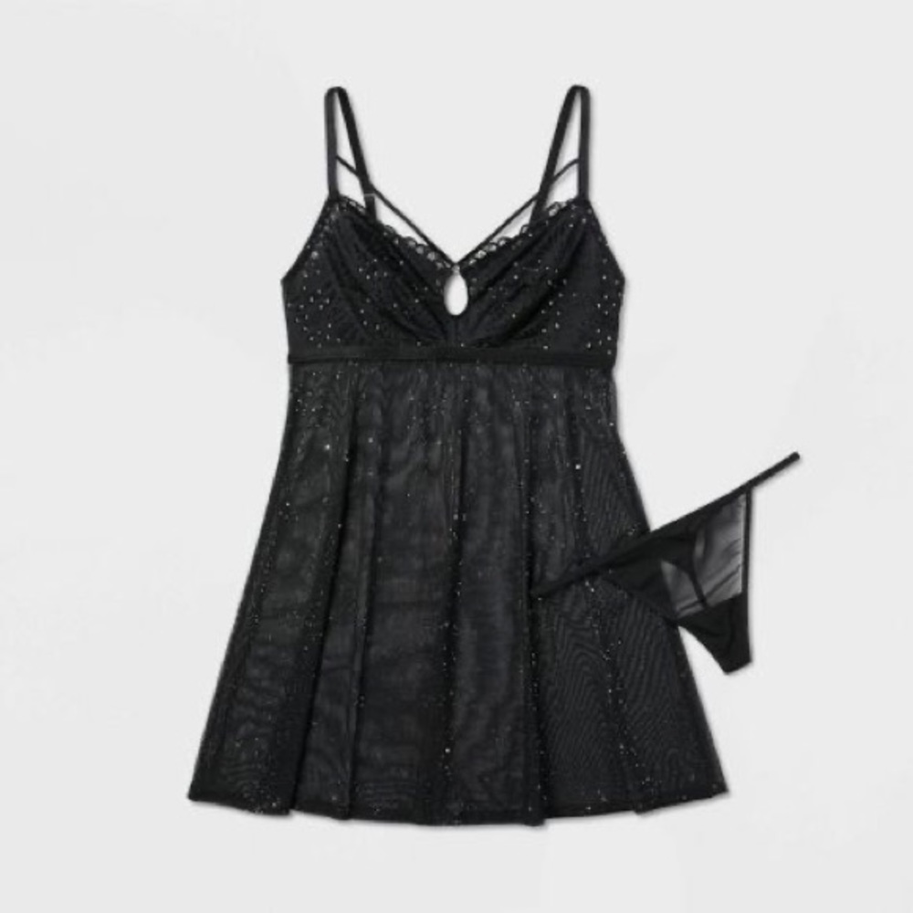 Auden Women's Sequin Mesh Lingerie Babydoll - Black, XL